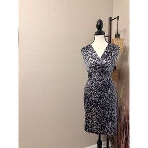 Ann Taylor Dress Purple & Black Silk Lined Sleeveless Sheath Size 0 EUC